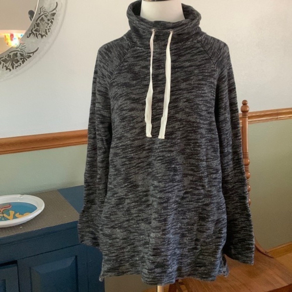 J Crew Oversized Black Heathered Funnel Neck Heavy Knit Sweatshirt XXS/XS